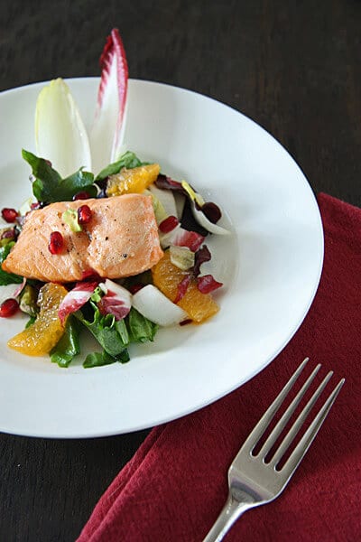 Post image for Endive with Tangerines,  Pomegranates and Salmon