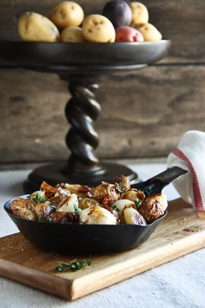 Post image for Roasted  Potatoes with Bacon, Pearl Onions and Sherry Vinegar