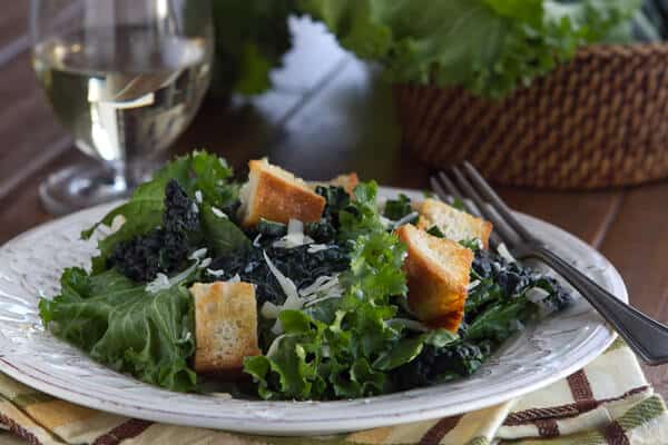 Post image for Mustard Greens with White Wine Vinaigrette and Homemade Croutons