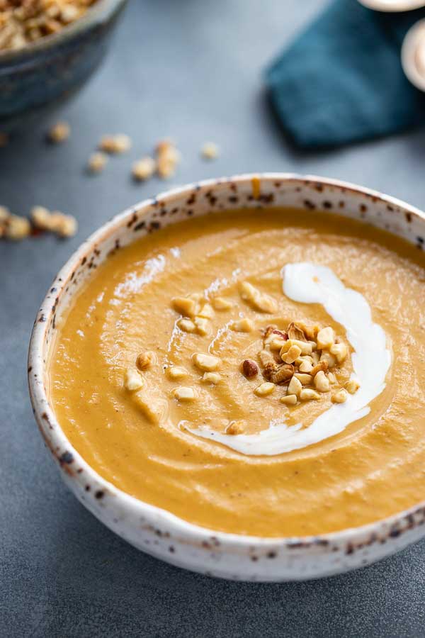 African peanut soup - close up in a bowl. 