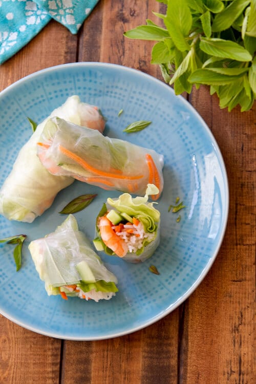 Gluten free Shrimp and Mint Summer Rolls with a zippy peanut sauce are the perfect party food! Set out the ingredients and let them roll! 