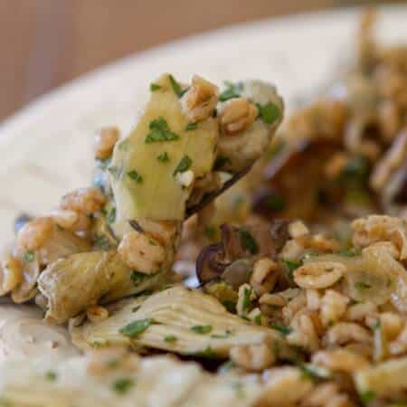 Artichoke, mushroom and farro