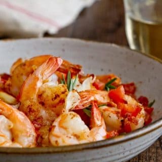 Shrimp with Crispy Pancetta, Tomatoes and Rosemary