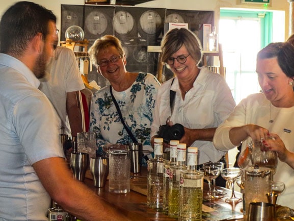 Making cocktails at the Botanist gin distillery.
