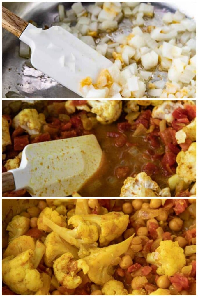 Step by step photos of how to make Cauliflower chickpea curry