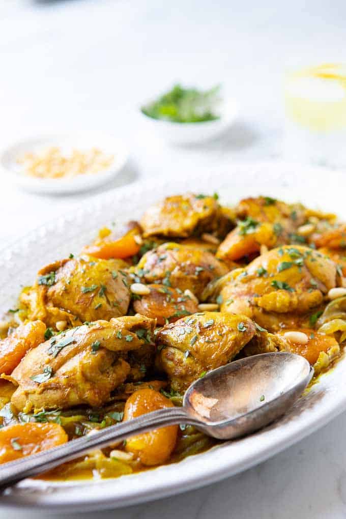 Large platter with a Morrocan Chicken Stew or Tagine as it's called in Morocco.