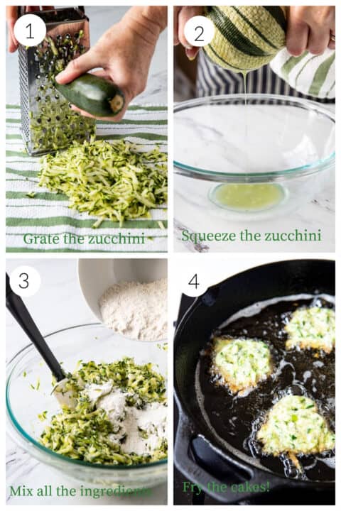 Step by step photos for how to make zucchini cakes