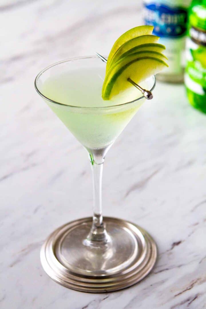 single glass of an apple martini.