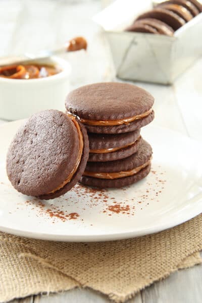 Sweet, earthy and a little spicy, these Chocolate, Chili and Dulce de Leche cookies are a flavor explosion and a creative riff on alfajores.