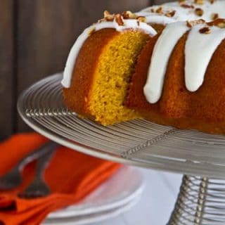 Bourbon Pumpkin Bundt Cake with Bourbon Cream Cheese Glaze dessert is moist, tender and definitely a recipe you'll want in your collection.