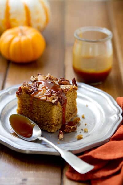 This One Pan Brown Sugar and Nutmeg Cake, made from pantry staples, is moist and dense with a sweet nuttiness that's just right for fall!!