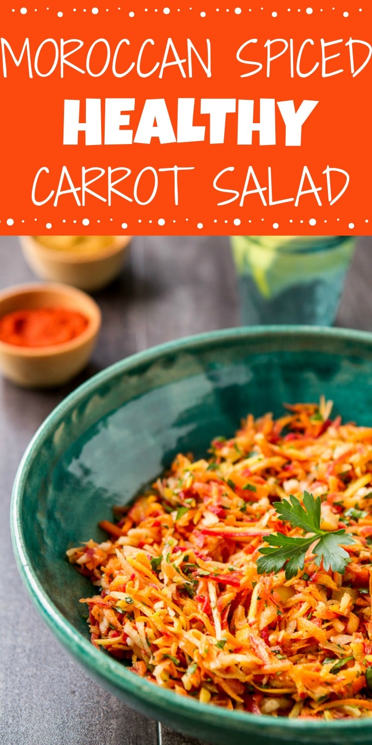 This healthy, easy, shredded Moroccan Carrot Salad with Honey Lemon Dressing is sweet, sour and crunchy! A wonderful make ahead salad for potlucks, tailgating or for brown bagging!
