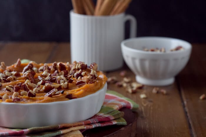 With no peeling and no boiling, this easy, pecan topped Brown Butter Sweet Potato Casserole is a holiday must make.