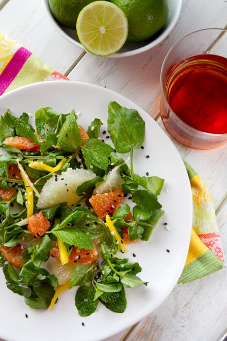 Sweet, sour and a little spicy, this Pomelo, Citrus and Mint Salad recipe is a refreshing side with grapefruit and mangos, perfect for backyard barbeques.