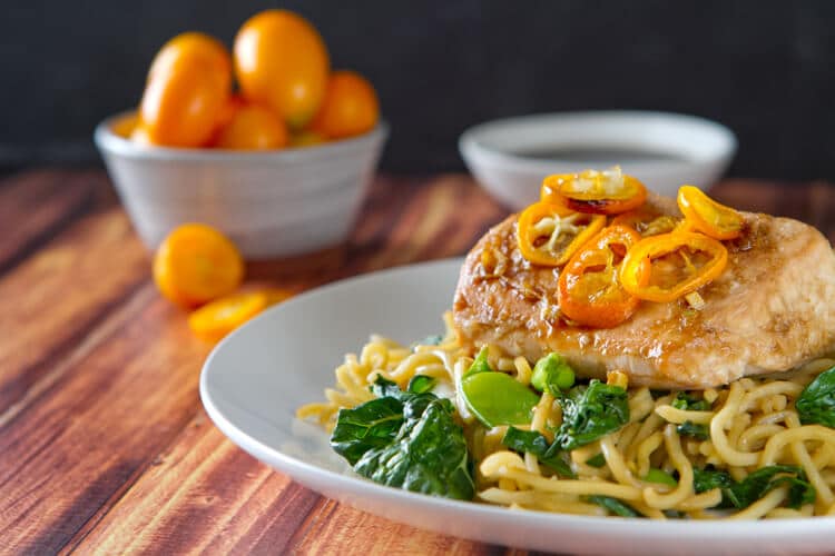 Salmon Yakisoba with Kumquats