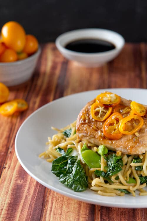 Salmon Yakisoba with Kumquats