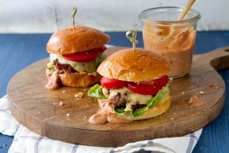Chorizo Sliders with La Crema Chili Sauce - a spicier version of the classic cheeseburger!