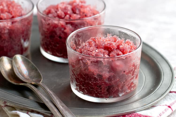 This Moscato Grape Granita is flavored with Dubonnet for an adult version of a slushie!