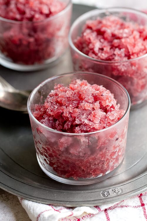 This Moscato Grape Granita is flavored with Dubonnet for an adult version of a slushie!