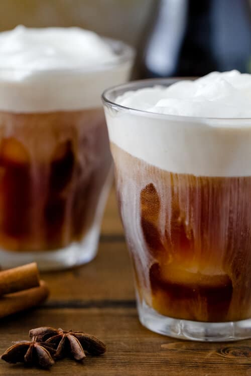 A spiced simple syrup makes this homemade Spiced Iced Coffee recipe an easy and indulgent but not too sweet iced coffee. 