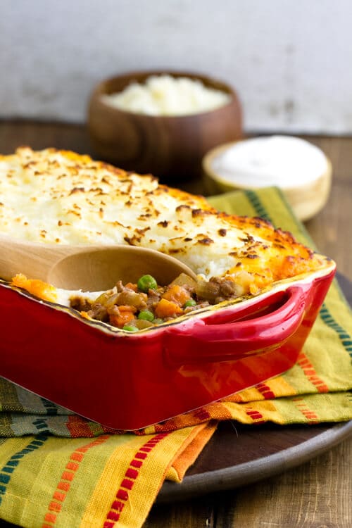 A latin twist to this classic make ahead one dish dinner, Chorizo Shepherd's Pie is ready in 30 minutes