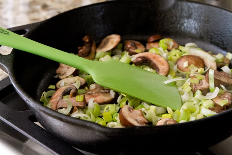 sauteed mushrooms and leeks