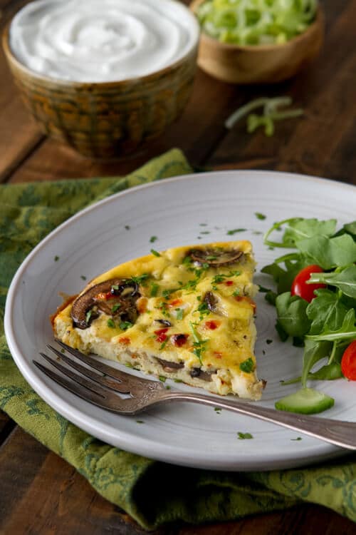 Mushroom, leek and yogurt fritatta