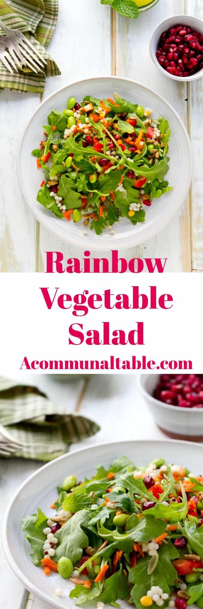 This Rainbow Vegetable Salad with Honey Lime Salad Dressing is an easy vegetarian recipe that is full of legumes, greens, vegetables and grains. 