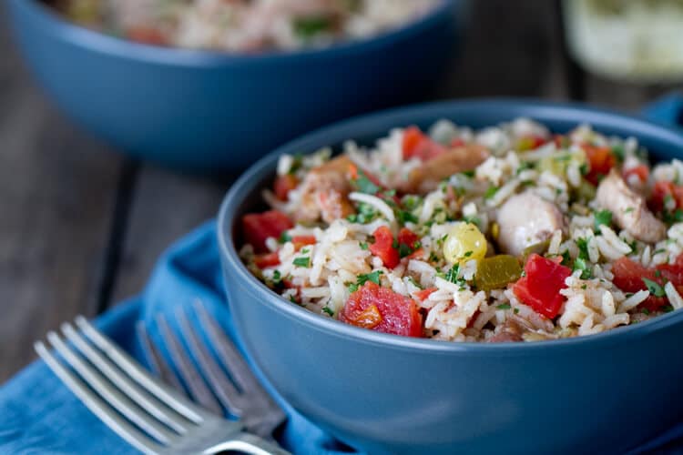 A bowl of Easy Skillet Chicken Biryani