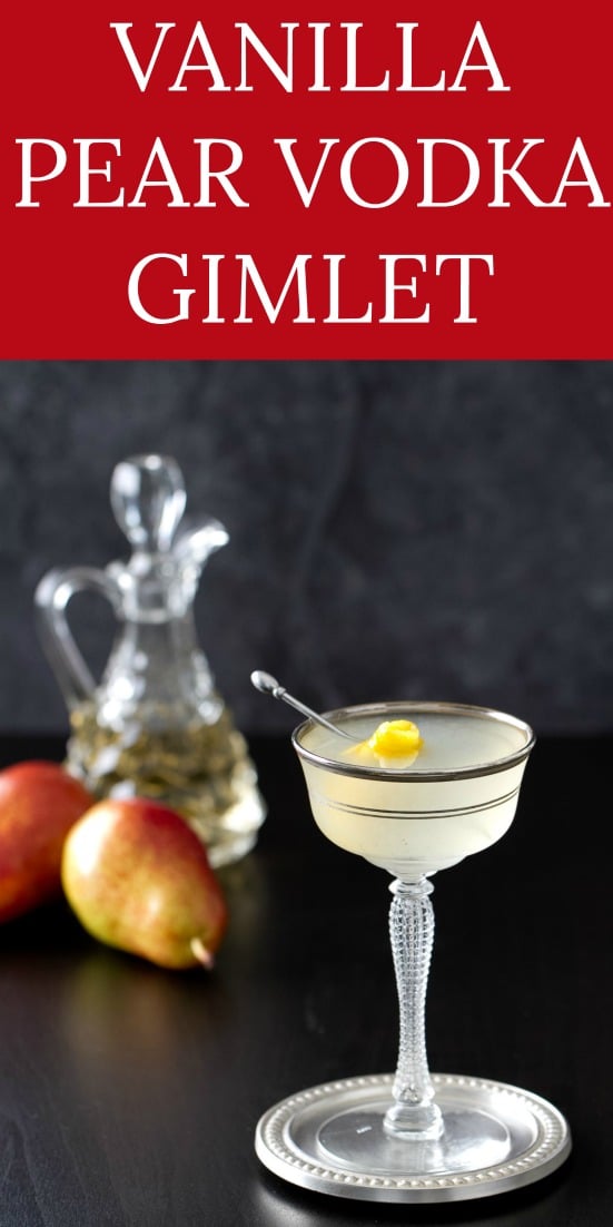 A creative twist on the classic gimlet recipe, this vanilla pear vodka gimlet pairs vanilla syrup with pear liqueur in a light and refreshing cocktail.