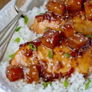 This easy, baked Sweet and Tangy Tahitian Chicken,goes together in a flash for an easy 45 minute oven to table meal!