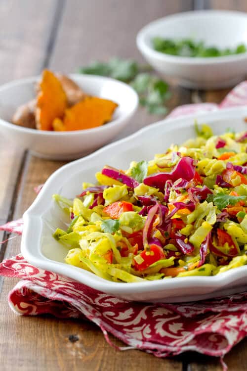 spiced indian coleslaw with fresh turmeric, lime, coconut and chilis