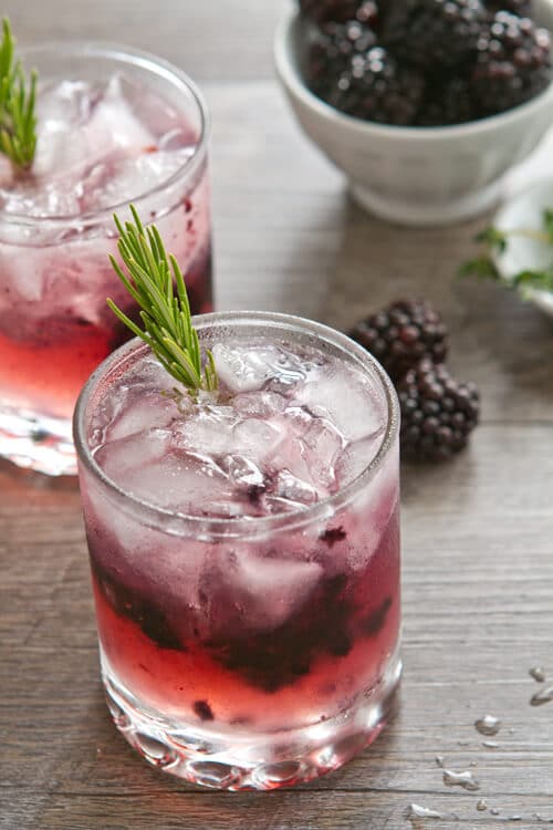 overhead photo of the blackberry bramble recipe. 