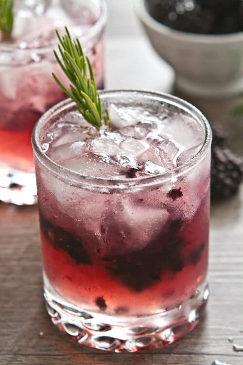 Blackberry bramble cocktail in a cocktail glass