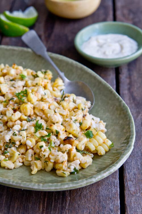 Lemon, lime, mayo and two cheeses flavor this Creamy Citrus Mexican Corn Salad that goes deliciously with anything from the grill!