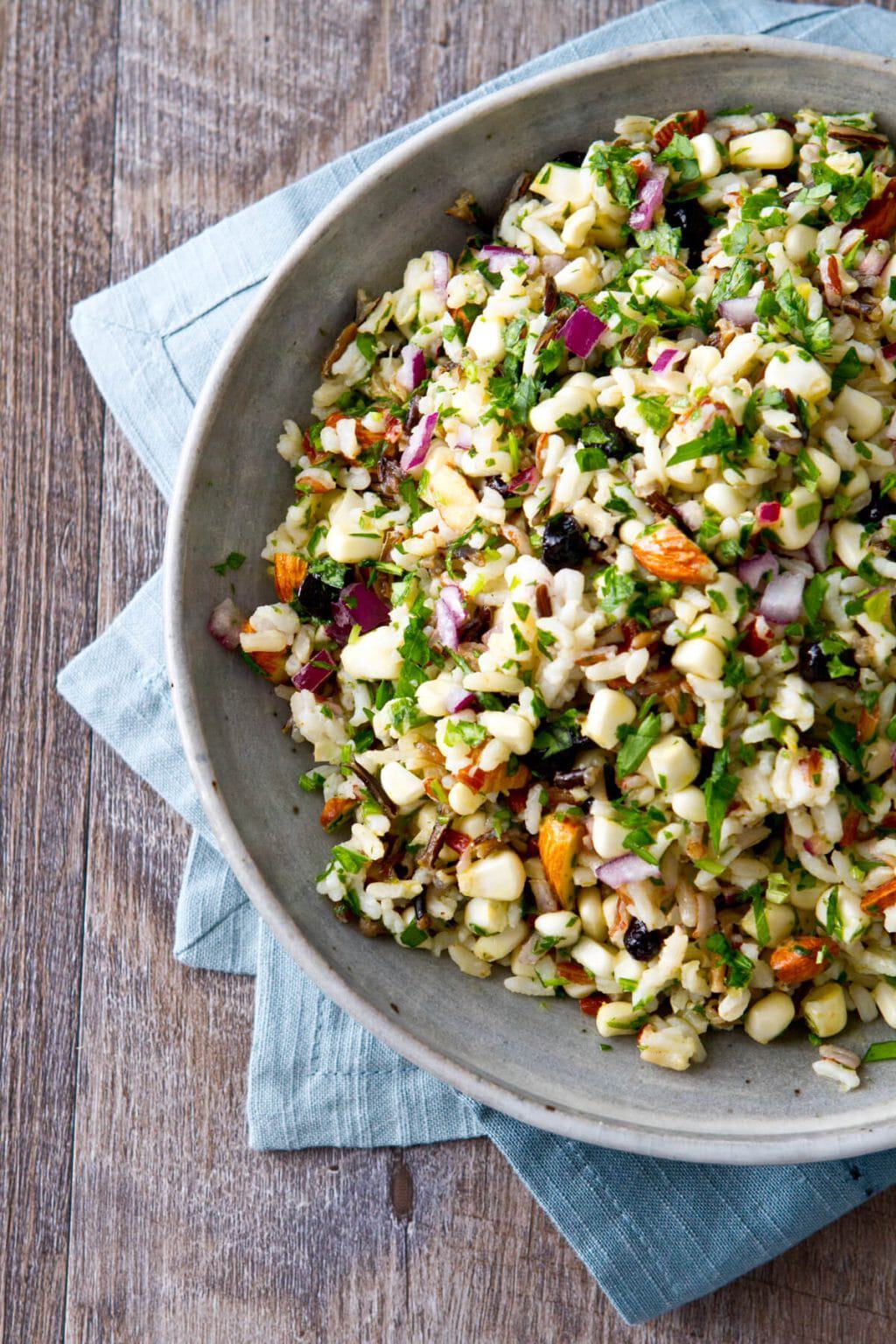 This healthy Corn and Blueberry Wild Rice Salad recipe is sweet, salty and crunchy and one you can't stop eating!