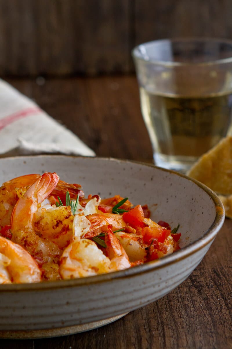 Shrimp with Crispy Pancetta, Tomatoes and Rosemary