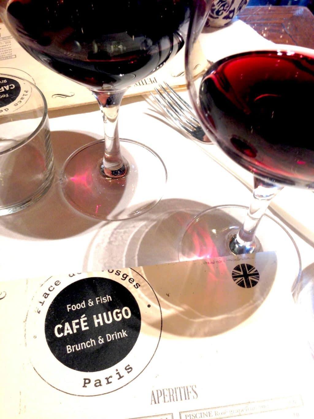 Wine at cafe hugo in Paris