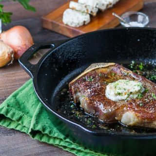 Pan Seared Steak with Bercy Butter Sauce is made with a shallot, wine and parsley compound butter that you can make ahead for the easiest dinner ever!