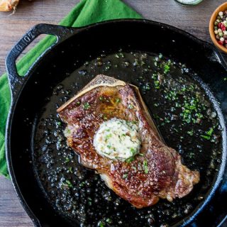 Pan Seared Steak with Bercy Butter Sauce is made with a shallot, wine and parsley compound butter that you can make ahead for the easiest dinner ever!