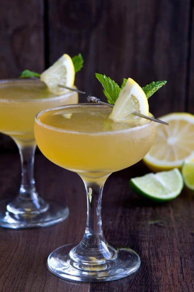 Two glasses of Bourbon Lemon Drop Martini. 