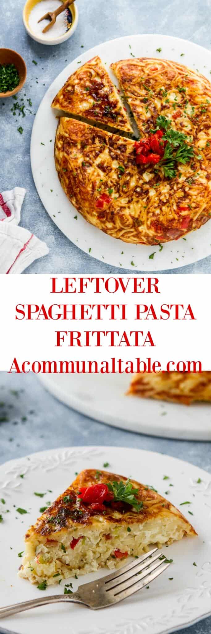 Eggs, cheese and red peppers come together in this easy Leftover Spaghetti Pasta Frittata. See my tips for this easy meal to have for dinner or brunch!