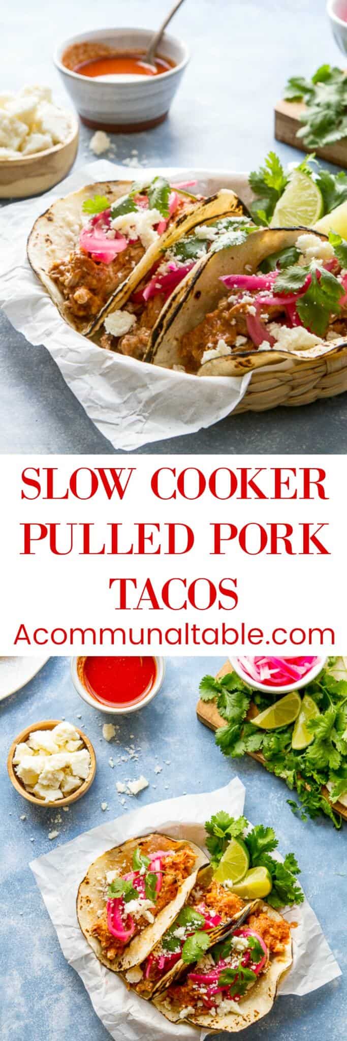 Juicy, tender and made in the slow cooker these mexican style pulled pork tacos have an earthy, citrusy flavor and are almost effortless!