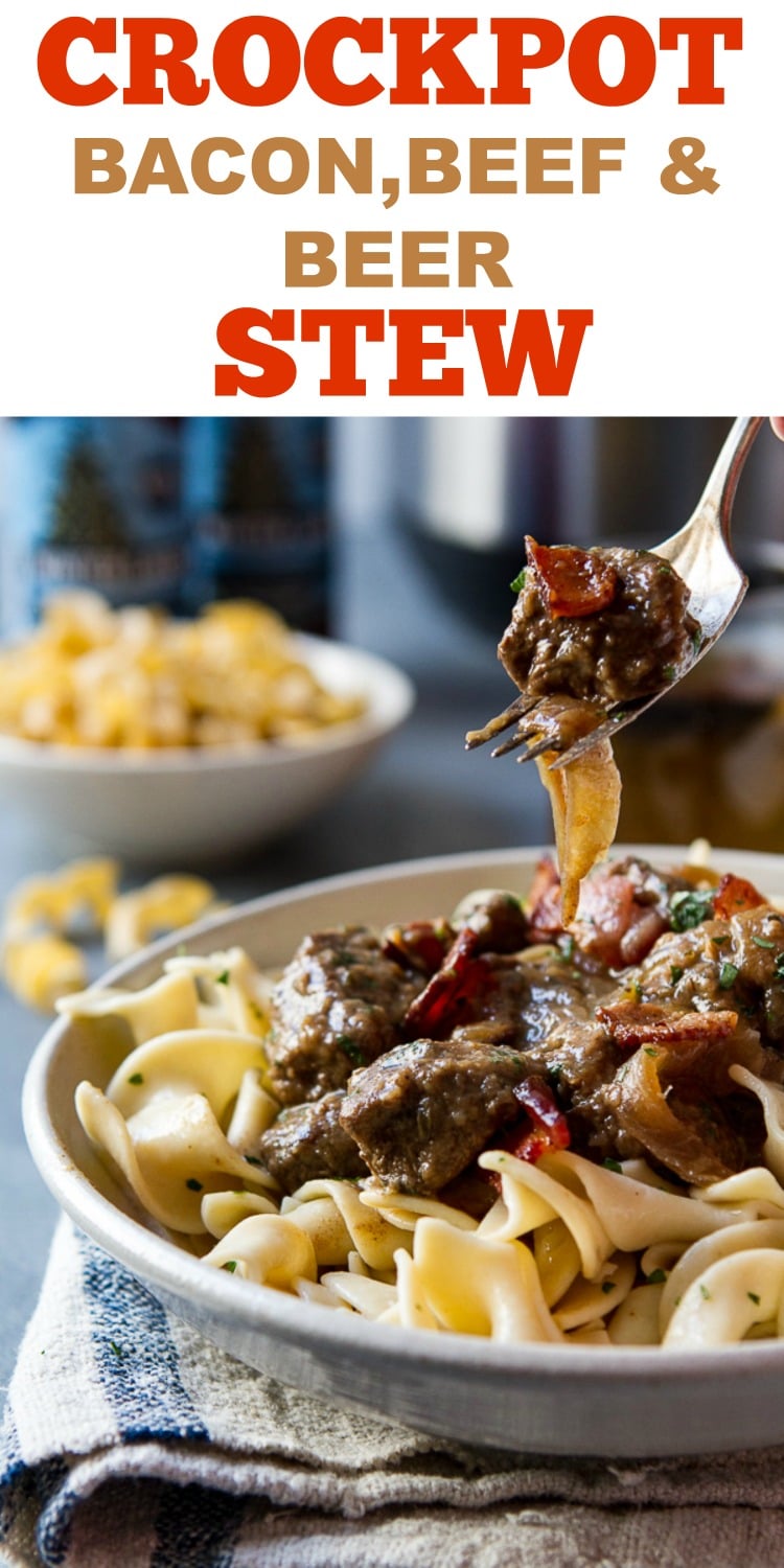 This hearty, Crockpot Beef and Beer Stew - Carbonnade Flamande recipe is just what you want on a cold night. Flavored with beer, bacon and caramelized onions, its a rich and satisfying no fuss dinner perfect for lazy sundays and football!