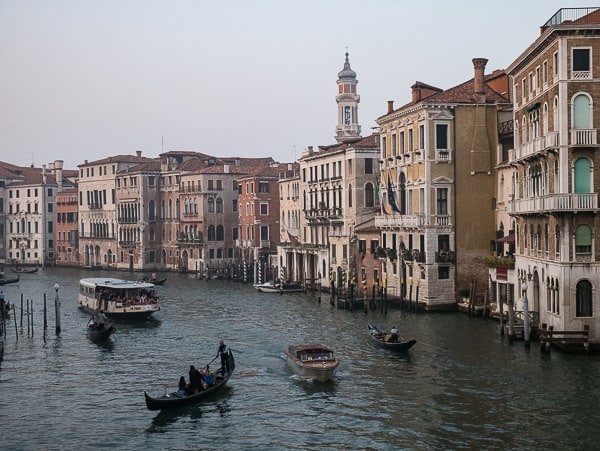 View of the Grand Canal in Venice at dusk