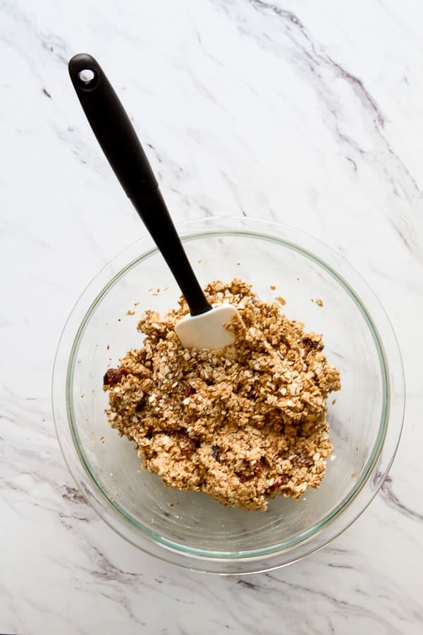 no bake flax oatmeal bar mixture in a bowl