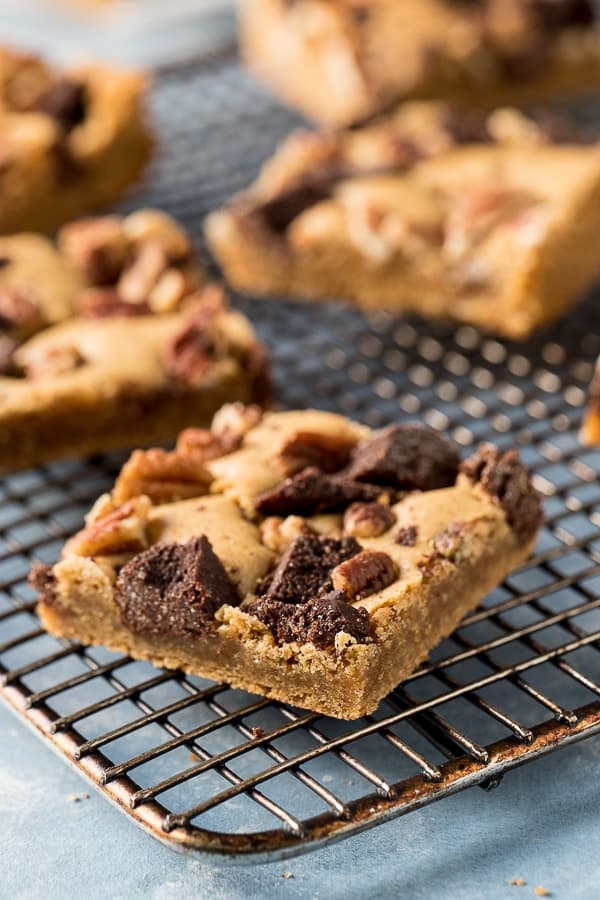 individual pieces of Mexican chocolate blonde brownies