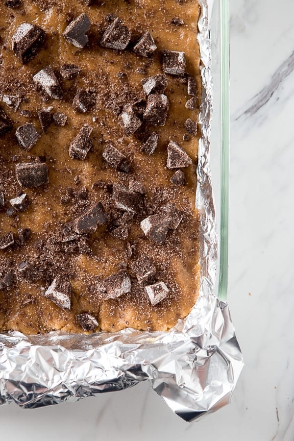 pan with mexican chocolate blonde brownie batter