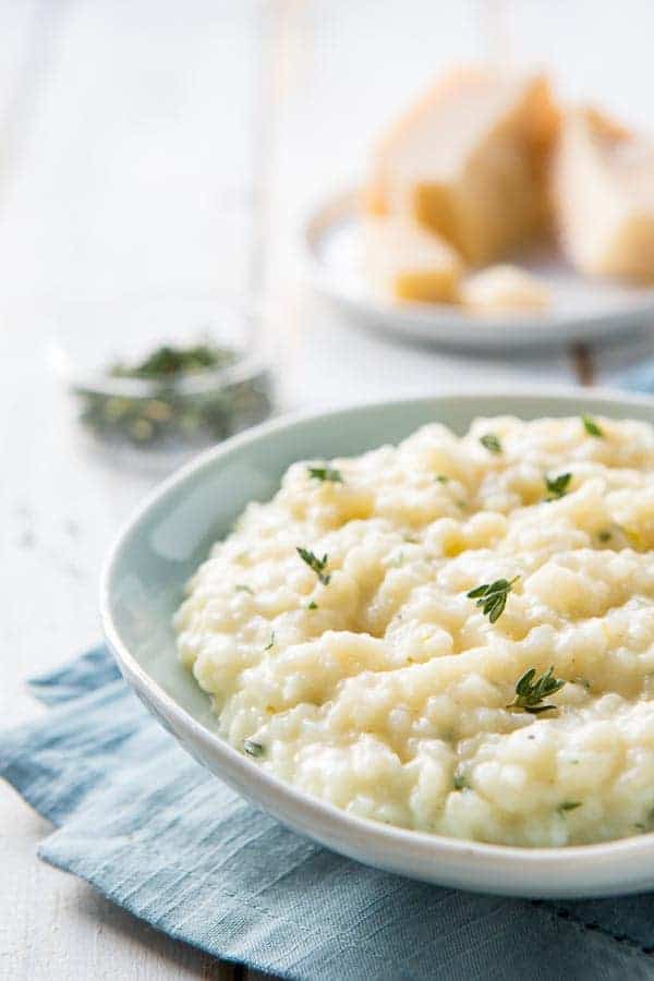 Bowl of Weeknight Instant Pot Parmesan Risotto. 