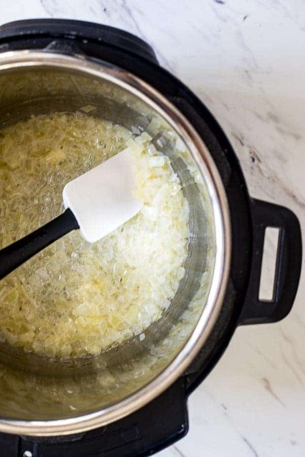 Onions with reduced wine in the Instant Pot for Weeknight Instant Pot Parmesan Risotto